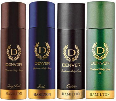 

Denver PRIDE DEODORANT 165 ML+ROYAL OUD DEODORANT 165 ML+HAMILTON DEODORANT 165 ML+CALIBER DEODORANT 165 ML Deodorant Spray - For Men & Women(165 ml, Pack of 4)