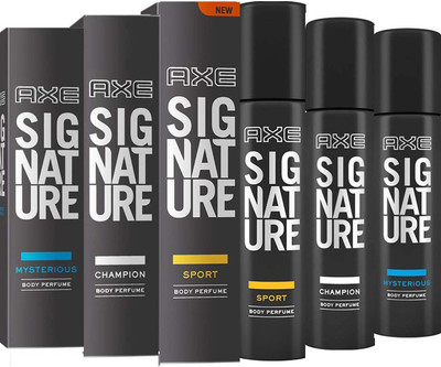 

AXE CHAMPION BODY PERFUME 122 ML + MYSTERIOUS BODY PERFUME 122 ML + SPORT BODY PERFUME 122 ML Deodorant Spray - For Men & Women(366 ml, Pack of 3)