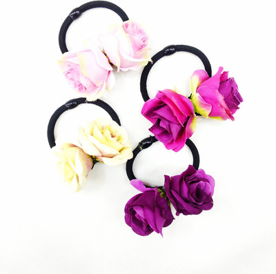 

fairytale Rose flower elastic hair band. ponytail hairstyles for womens and girls (set of 4 pic) Head Band, Rubber Band(Multicolor, Orange, Red, Pink)