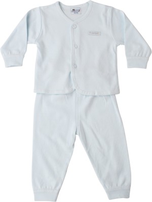 ICABLE Kids Nightwear Boys & Girls Solid Cotton Blend(Light Blue Pack of 1)