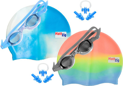 

MattZig Zigsy (Two Swimming Caps + Two Swimming Goggles + Two Nose Clips + Two Pairs of Ear Plugs) Swimming Kit