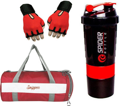 

Snipper Combo Of Gym Bag With Shoe Compartment,Gym Gloves and Spider Shaker(Red) Gym & Fitness Kit