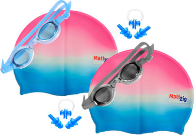 

MattZig Zigsy (Two Swimming Caps + Two Swimming Goggles + Two Nose Clips + Two Pairs of Ear Plugs) Swimming Kit