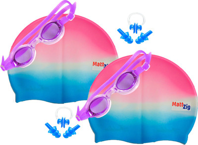 

MattZig Zigsy (Two Swimming Caps + Two Swimming Goggles + Two Nose Clips + Two Pairs of Ear Plugs) Swimming Kit