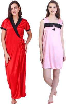KEOTI Women Nighty with Robe(Red, Pink)