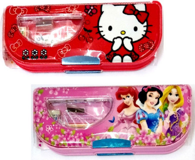 

S2KCrafts S2 S2KC-1110 hello kitty, Princess Barbie magnet plastic pencil box, hello kitty red & Princess Barbie Pink, stationery kit inside the box Art Plastic Pencil Boxes(Set of 2, Red, Pink)