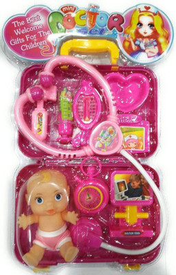 

kidztoyzone Doctor Set with Small Boy Doctor Nurse Family Operated Set Medical Kit Toy with Suitcase for Kids (Pink)