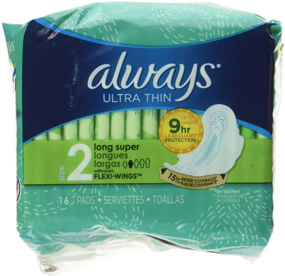 

Always Ultra Thin Long/Super With Wings Unscented Pads 16 Count Sanitary Pad(Pack of 16)