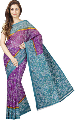 Pavechas Printed Mangalagiri Polycotton Saree(Purple, Blue)