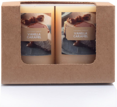 

LightHaus Scented Candle Pillars Set of 2 in Vanilla Caramel Aroma with Long Burn Time (2.5X2.8)(400 g)