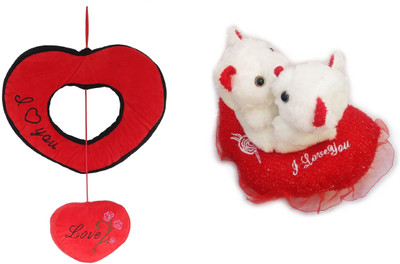 

DINAARKAN VALENTINE SPECIAL COMBO OF WHITE TEDDY BEAR PAIR ON HEART TOY WITH SOUND 30 cm AND HANGING HEART SOFT TOY WITH SOUND 30 cm - 30 cm(Red, White)