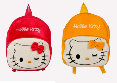 

kidofly swati toy kids school bag ( 2 to 5 age ) new hello kitty double zip , rani-yellow combo pack - 39 cm(Yellow)