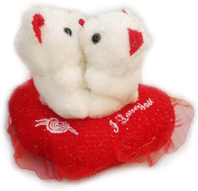 

DINAARKAN VALENTINE SPECIAL WHITE TEDDY BEAR PAIR ON HEART SHAPED SOFT TOY WITH SOUND 30 cm - 20 cm(Red, White)
