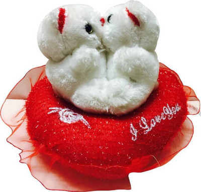 

DINAARKAN VALENTINE SPECIAL WHITE TEDDY BEAR PAIR ON HEART SHAPED SOFT TOY WITH SOUND 25 cm - 17 cm(Red, White)