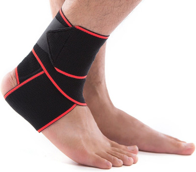 

Fitlethic Adjustable Ankle Brace Band suitable for Running Ankle Support (, Black, Red