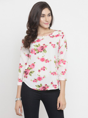 DARZI Casual 3/4 Sleeve Floral Print Women White Top