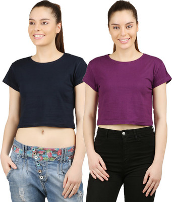 Ap'pulse Casual Short Sleeve Solid Women Multicolor Top