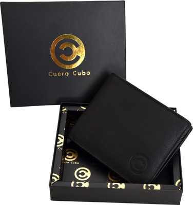 

Cuero Cubo Men Black Genuine Leather Wallet(6 Card Slots), Full black