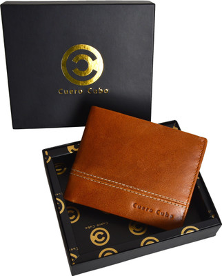 

cuero cubo Men Brown Genuine Leather Wallet(9 Card Slots), Light brown