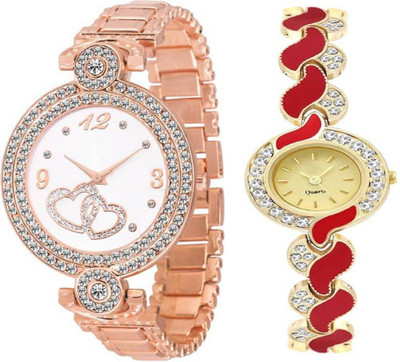

TRUE KART Awesome Look Red Metal Strap Diamond Studded Watch - For Women