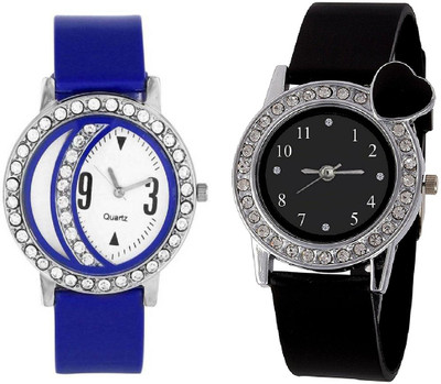 

Rage Enterprise Stylish Black Hart & Blue Diamond Men & Women Watch - For Girls