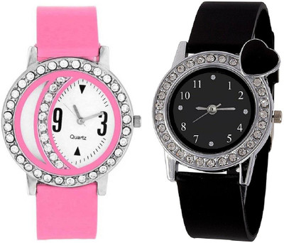 Rage Enterprise Stylish Black Hart & Pink Diamond Men & Women Watch - For Girls