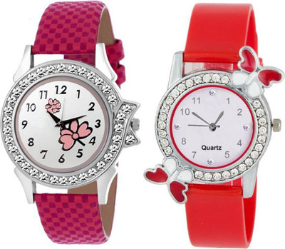 

iDIVAS ALK 71404 Flower Dial Velvet Belt Awesome Look Diamond Studded Combo Watch - For Women
