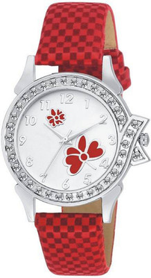 

TRUE KART New Unique Collection Red Flower Dial Leather Belt Watch - For Girls