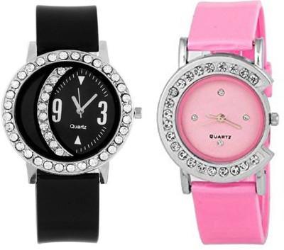 

Rage Enterprise New Stylish Black & Pink Diamond Watch Watch - For Girls