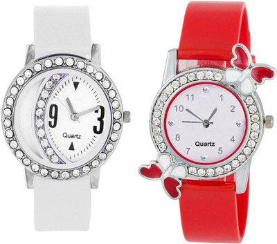 

Rage Enterprise New Fancy White Diamond Red Stylish Butterfly Men & Women Watch - For Girls