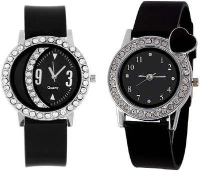 

Rage Enterprise New Stylish Black Diamond Heart Wtach Watch - For Girls