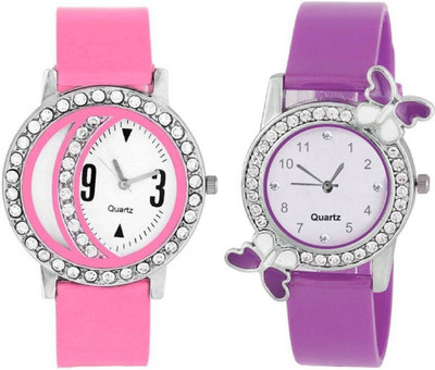 

Rage Enterprise New Stylish Pink Diamond Purple Butterfly Dial Women Watch - For Girls