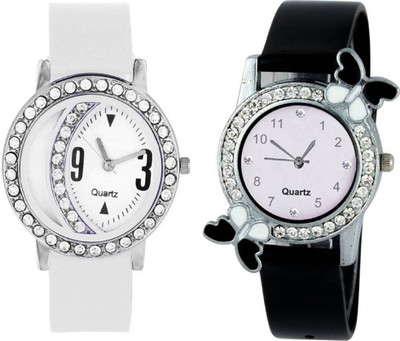 

Rage Enterprise New Stylish Black * White Diamond Butterfly Dial Girls Watch - For Men & Women