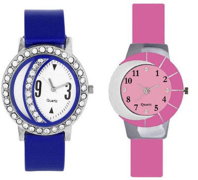 

Rage Enterprise New Stylish Fancy Blue Diamond Pink Half Chand Dial Boys & Girls Watch - For Men & Women