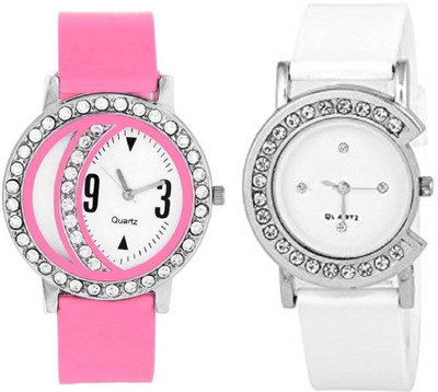 

Rage Enterprise New Stylish Pink & White Diamond Combo Watch - For Girls
