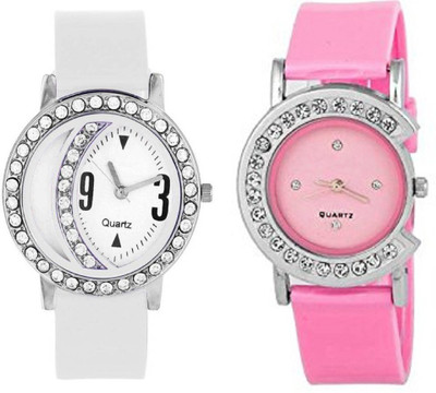 

Rage Enterprise New Stylish Designer White & Pink Diamond Fancy Dial Men & Women Watch Watch - For Girls