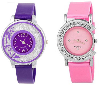 

Rage Enterprise New Stylish Purple & Pink Beautiful Combo set of 2 Diamond Dial Men & Women Watch - For Boys & Girls