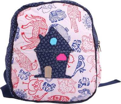 

Indha Craft Hand Block Print Kids Cotton School Bag 2.5 L Backpack(Blue), Blue and white