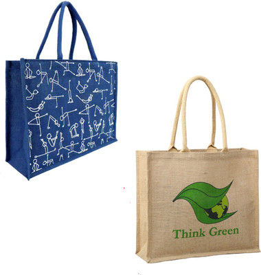 

EWB Yoga Print Blue Jute Lunch Bag&Women's Shopping Bag Natural Multipurpose Bag(Blue, Beige, 5 L)