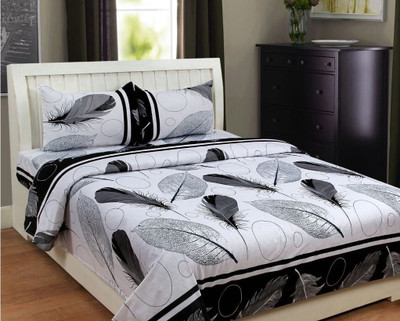 Desucofabs Microfiber Double Flat 150 TC Floral Bedsheet(Pack of 1, White)