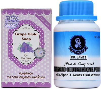 

Dr. James Glutathione - Skin Whitening Pills And Grape Gluta Soap(60 g)