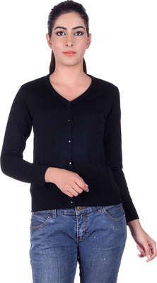 Ogarti Solid V Neck Casual Women Blue Sweater