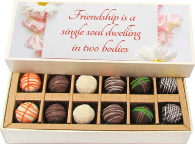 

Chocholik Friendship Is a Single Soul Dwelling in Two Bodies - Dark, Milk, White Chocolate Truffles - 12pc Truffles(180 g)