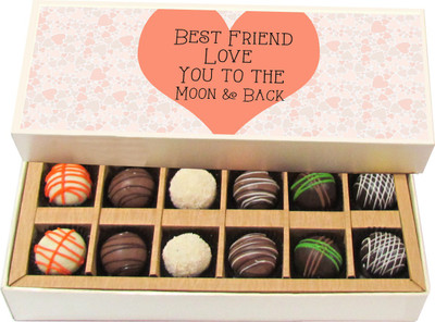 

Chocholik Best Friend Love You To The Moon And Back - Dark, Milk, White Chocolate Truffles - 12pc Truffles(180 g)