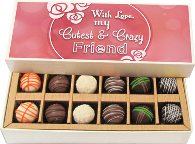 

Chocholik With Love, My Cutest & Crazy Friend - Dark, Milk, White Chocolate Truffles - 12pc Truffles(180 g)