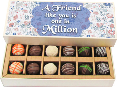 

Chocholik A Friend Like You Is One In Million - Dark, Milk, White Chocolate Truffles - 12pc Truffles(180 g)