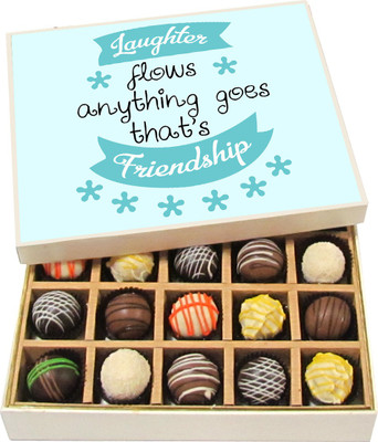 

Chocholik Friendship Gift - Laughter Flows Anything Goes Thats Friendship - Dark, Milk, White Chocolate - 20pc Truffles(300 g)