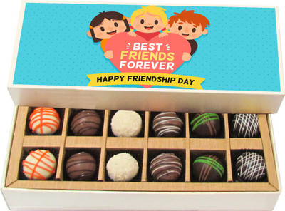 

Chocholik Friendship Gift - BFF Friendship Day - Dark, Milk, White Chocolate - 12pc Truffles(180 g)