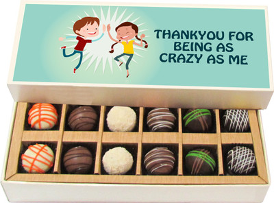 

Chocholik Thankyou For Being As Crazy As Me - Dark, Milk, White Chocolate Truffles - 12pc Truffles(180 g)