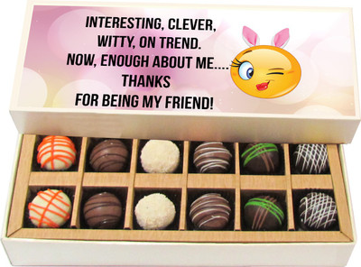 

Chocholik Interesting, Clever, Witty, On Trend - Dark, Milk, White Chocolate Truffles - 12pc Truffles(180 g)